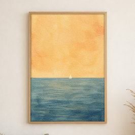 Eenzame zeil aan de horizon Aquarel Poster
