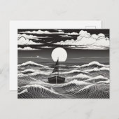 Eenzame zeilboot in maanverlichte golven briefkaart (Voorkant / Achterkant)