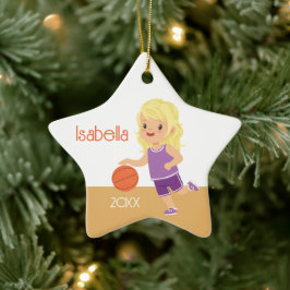 Eenzijdig blond meisje basketbal keramisch ornament