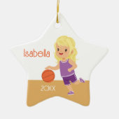 Eenzijdig blond meisje basketbal keramisch ornament (Voorkant)