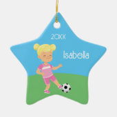 Eenzijdig blond meisje voetbal ster keramisch ornament (Voorkant)
