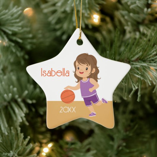 Eenzijdige Brunette Meisje Basketbal Keramisch Ornament (Boom)