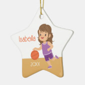Eenzijdige Brunette Meisje Basketbal Keramisch Ornament (Links)
