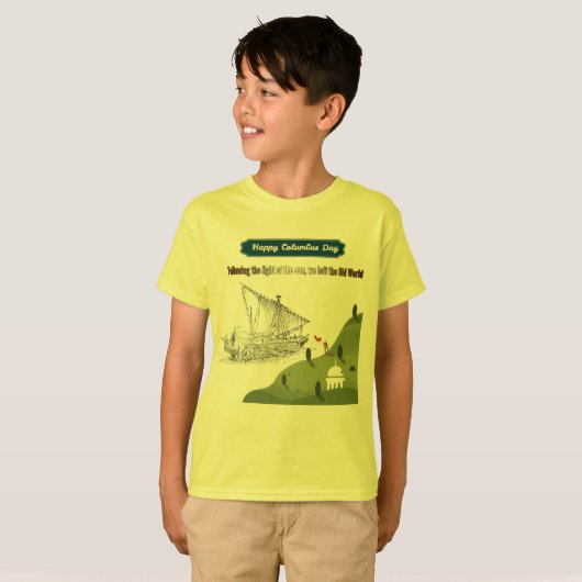 Eer aan Columbus geel T-shirt (Voorkant volledig)