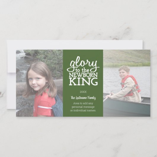 Eer aan de pasgeboren Koning Groen Wit Foto Feestdagenkaart (Voorkant)