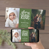 Eer aan de pasgeboren Koning Groen Wit Foto Feestdagenkaart