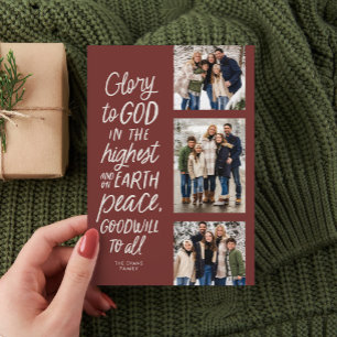 Eer aan God drie foto religieus Kerstmis Feestdagenkaart