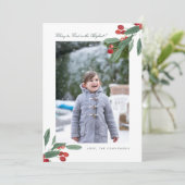 Eer aan God Groene Bladeren & Bessen Foto Feestdagenkaart (Staand voorkant)