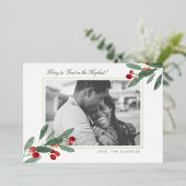 Eer aan God Groene takken Bessen & Schrift Foto Go Folie Feestdagenkaart (Staand Voorkant)