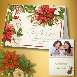 Eer aan God Poinsettia Kerstmis met Rozenkrans Int Feestdagen Kaart