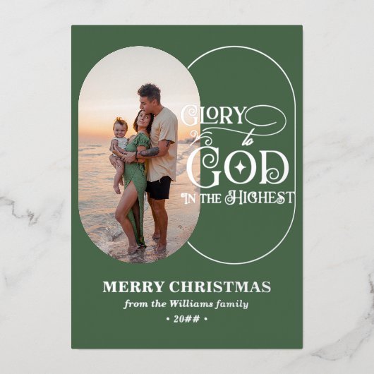 Eer aan God Religieus Christelijk 2 Foto Script Folie Feestdagenkaart (Voorkant)