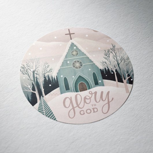 Eer aan God | Religieus Kerst Winter Kerk Ronde Sticker
