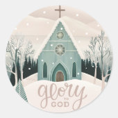 Eer aan God | Religieus Kerst Winter Kerk Ronde Sticker (Voorkant)