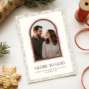 Eer aan God Religieuze Familie Boog Foto Kerstmis Feestdagenkaart