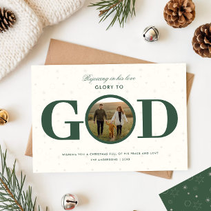 Eer aan God Religieuze Gezinsfoto Kerstmis Feestdagenkaart