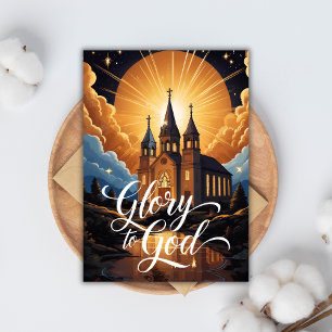 Eer aan God Religieuze Heilige Nacht Vrolijk Kerst Feestdagenkaart