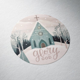 Eer aan God | Religieuze Kerst Winter Kerk Ronde Sticker