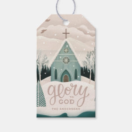 Eer aan God | Religieuze kerstvakantiekerk Cadeaulabel