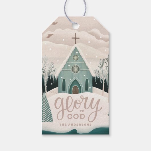 Eer aan God | Religieuze kerstvakantiekerk Cadeaulabel (Voorkant)