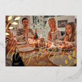 Eer aan God Rood Botanisch Kerst Foto Folie Feestdagenkaart (Voorkant)