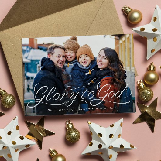 Eer aan God script religieuze foto Kerstmis Feestdagenkaart