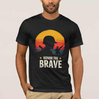 Eer de dappere veteraan silhouet zonsondergang t-shirt