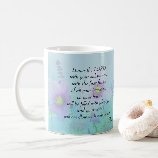 Eer de Heer, Spreuken 3:9,10 Koffiemok (Met donut)