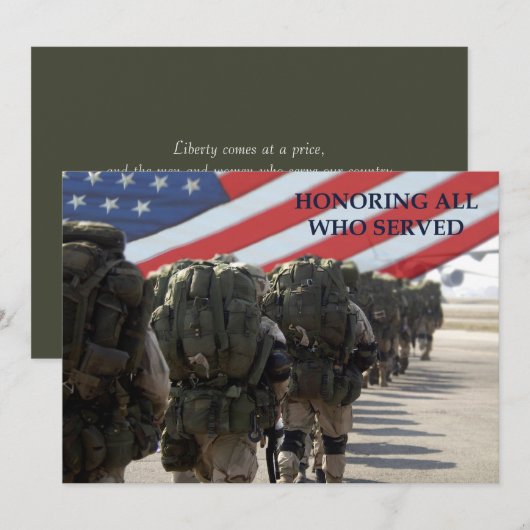 Eer iedereen die gediend heeft. Veterans Day Flat  Kaart (Voorkant / Achterkant)