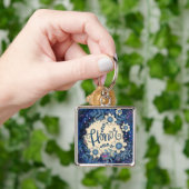 Eer Inspirerend Hart Bloemen Blauw Sleutelhanger (Hand)