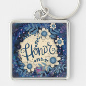 Eer Inspirerend Hart Bloemen Blauw Sleutelhanger (Voorkant)