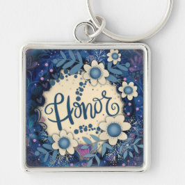 Eer Inspirerend Hart Bloemen  Blauw Sleutelhanger
