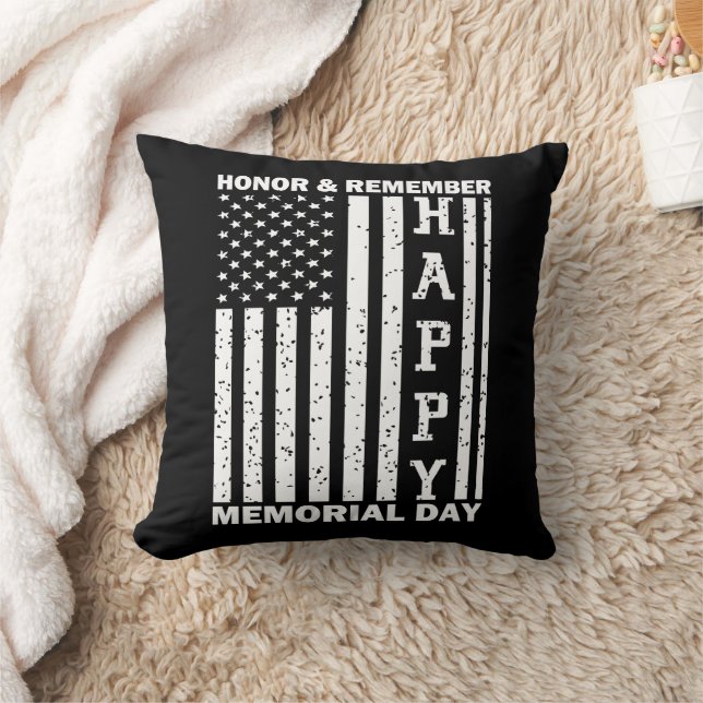 Eer Onthoud Happy Memorial Day Amerikaanse vlag Kussen (Deken)