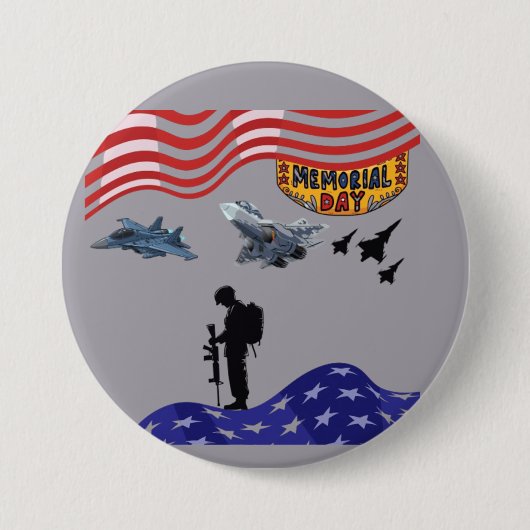 Eer op herdenkingsdag grijs ronde button 7,6 cm (Voorkant)