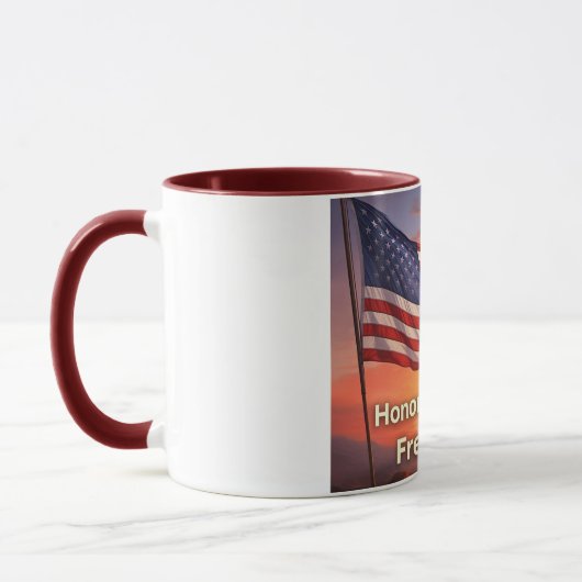 "Eer. Opoffering. Vrijheid." Amerikaanse soldatenv Mok (Links)