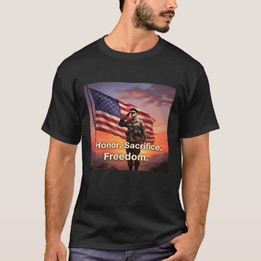 "Eer. Opoffering. Vrijheid." Amerikaanse soldatenv T-shirt (Voorkant)