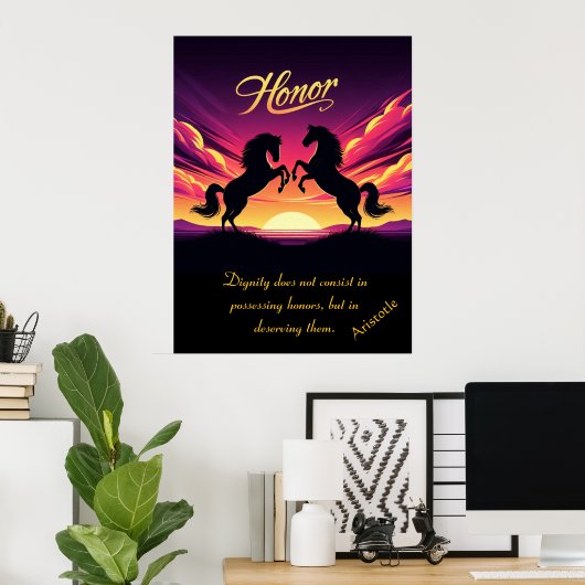 Eer stijgt met de moedige genade van Sunset Poster (Thuiskantoor)