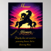 Eer verenigt drie paarden bij schemering poster (Voorkant)