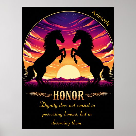 Eer verheft zich tegen de vurige hemel van de zons poster (Voorkant)