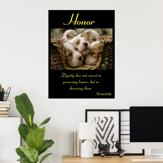 Eer wiegde Puppies in knusse rust Poster (Thuiskantoor)