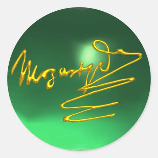 EERBETOON AAN MOZART Gouden Handtekening van Compo Ronde Sticker (Voorkant)