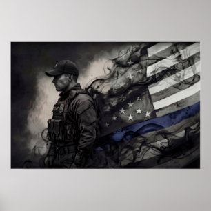 Eerbetoon Politieagent Blauwe Lijn Amerikaanse Vla Poster