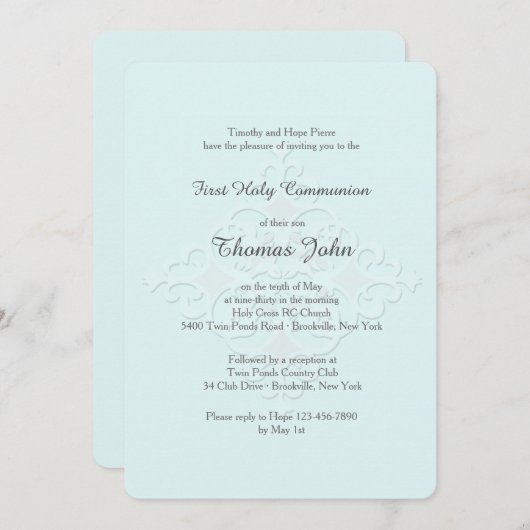 Eerbiedig Kruis Religieuze Uitnodiging blauw (Voorkant / Achterkant)