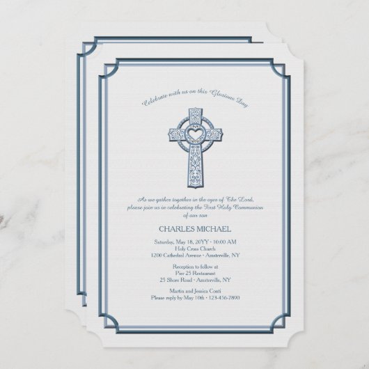 Eerbiedige Cross Religieuze Uitnodiging (Voorkant / Achterkant)