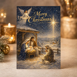 Eerbiedige kerststal feestdagen kaart