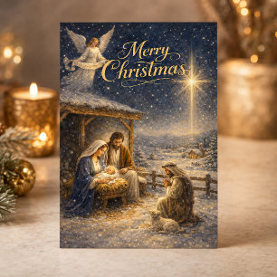 Eerbiedige kerststal feestdagen kaart