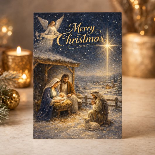 Eerbiedige kerststal feestdagen kaart