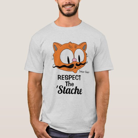 Eerbiediging van de STAche Cartoon Mustache Cat T-shirt (Voorkant)