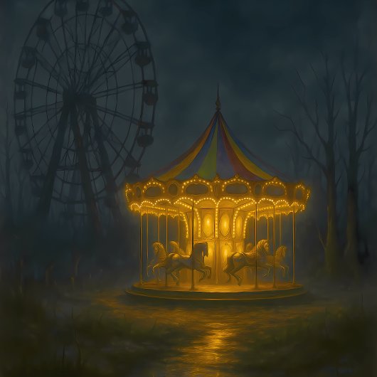 Eerie Abandoned Carousel at Night - Gothic  Tissuepapier
