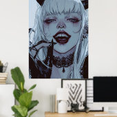 Eerie Anime Meisje met wit haar Poster (Thuiskantoor)