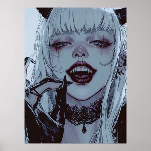 Eerie Anime Meisje met wit haar Poster (Voorkant)